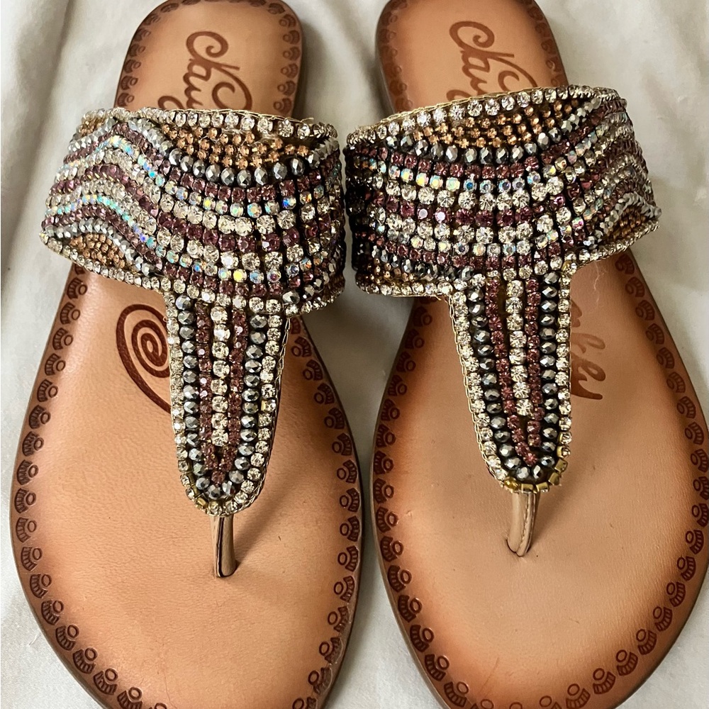 Naughty Monkey Rhinestone studded thong sandal Size 7.5
